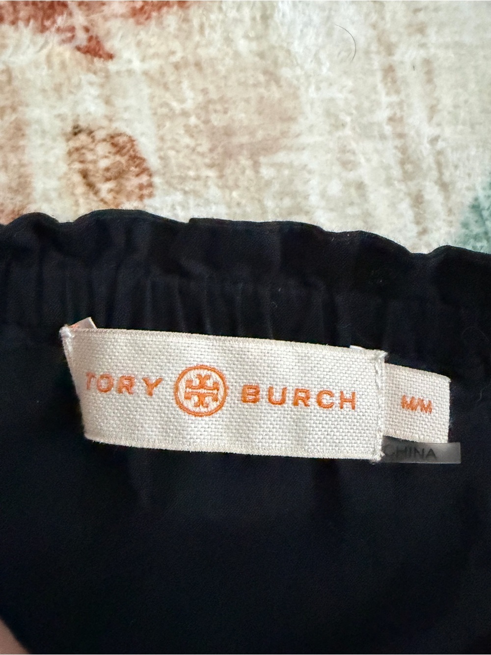 Tory Burch Black Off-Shoulder Embroidered Peasant Crop Top - Picture 7 of 7